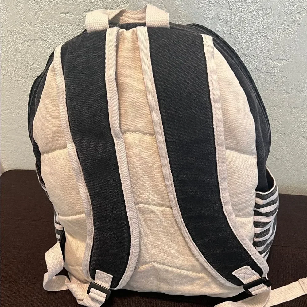 #1201: Unisex Deep Dark, Brown, Navy Blue & Tan Striped Backpack Monkey 🐵 - Picture 4 of 11